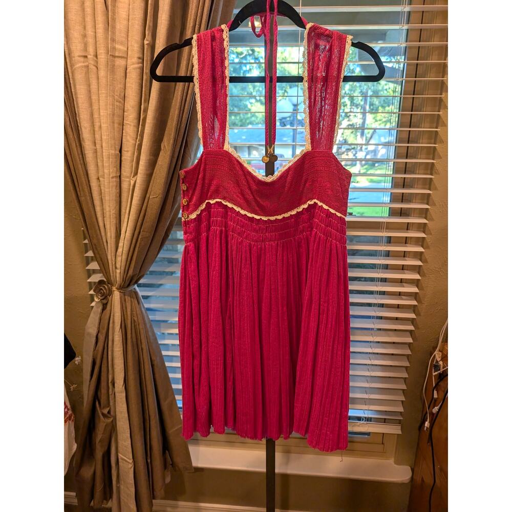 Free People Women's Island Flower Pink Babydoll Mini Dress Sz Med NWT